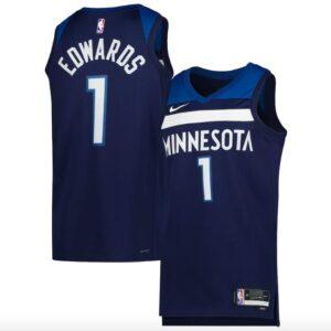 Maillot de basket-ball 2022-23 Minnesota Timberwolves #1 Anthony Edwards Swingman Icon Navy Jersey Violet 608936