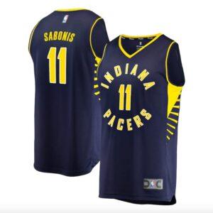 Maillot de basket-ball Indiana Pacers # 11 Domantas Sabonis Fast Break Icon Navy Jersey 602092