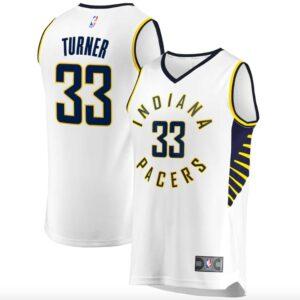 Maillot de basket-ball Indiana Pacers # 33 Myles Turner Fast Break Association Maillot blanc vert 602371