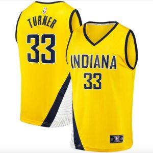 Maillot de basket-ball Indiana Pacers # 33 Myles Turner Fast Break Statement Maillot doré 602967