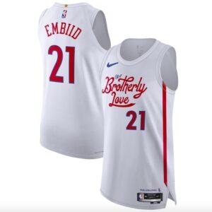 Maillot de basket-ball 2022-23 Philadelphia 76ers #21 Joel Embiid Authentique City Blanc Jersey 619245