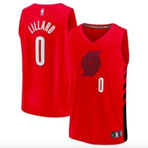 Maillot de basket-ball 2022-23 Portland Trail Blazers #0 Damian Lillard Fast Break Statement Maillot rouge noir 620418