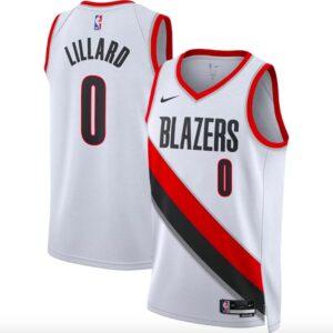 Maillot de basket-ball 2022-23 Portland Trail Blazers #0 Damian Lillard Swingman Association Maillot blanc bleu 620455