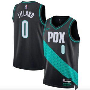 Maillot de basket-ball 2022-23 Portland Trail Blazers #0 Damian Lillard Swingman City Maillot noir bleu 620431