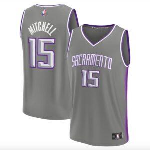 Maillot de basket-ball 2022-23 Sacramento Kings #15 Davion Mitchell Fast Break City Gris Jersey 621006