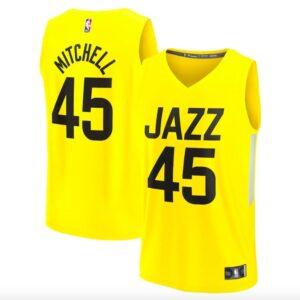 Maillot de basket-ball 2022-23 Utah Jazz #45 Donovan Mitchell Fast Break Icon Maillot jaune bleu 623649