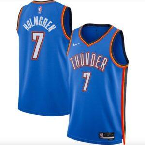 Maillot de basket-ball 2022 NBA Draft Premier tour Choix Oklahoma City Thunder # 7 Chet Holmgren Swingman Icon Blue Jersey 613378