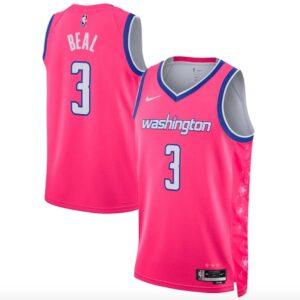 Maillot de basket-ball 2022-23 Washington Wizards #3 Bradley Beal Swingman City Maillot rose bleu 628811
