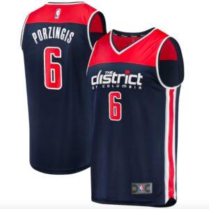 Maillot de basket-ball 2022-23 Washington Wizards #6 Kristaps Porzingis Fastbreak Statement Navy Jersey Noir 628916