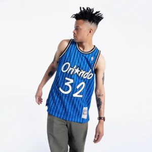 Maillot de basket-ball 1994-95 Orlando Magic Shaquille O'Neal # 32 Swingman Hardwood Classics Maillot à fines rayures bleues 694221