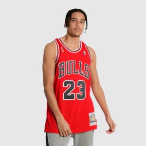Maillot de basket-ball 1995-1996 Chicago Bulls Michael Jordan #23 Authentique Finals Hardwood Classic Rouge Jersey 693265