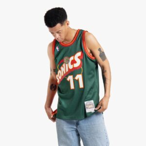 Maillot de basket-ball 1995-96 Seattle Supersonics Detlef Schrempf # 11 Swingman Hardwood Classics Maillot vert 695235