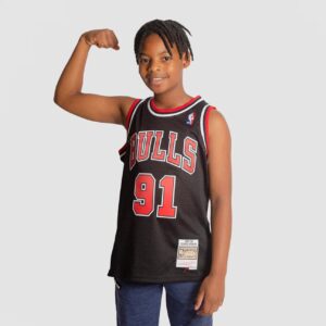 Maillot de basket-ball 1997-1998 Chicago Bulls Dennis Rodman # 91 Youth Swingman Hardwood Classic Black Jersey Noir 692417