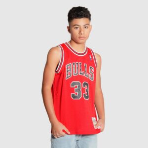 Maillot de basket-ball 1997-98 Chicago Bulls Scottie Pippen # 33 Youth Swingman Hardwood Classic Rouge Jersey Blanc 691779
