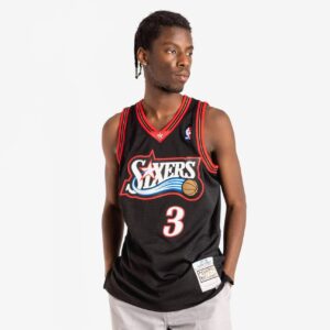 Maillot de basket-ball 1997-98 Philadelphia 76ers Allen Iverson # 3 Swingman Hardwood Classics Maillot noir 694602