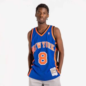 Maillot de basket-ball 1998-99 New York Knicks Latrell Sprewell # 8 Swingman Hardwood Classics Maillot bleu rouge 694077