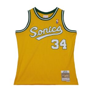 Maillot de basket-ball 2003-04 Seattle Supersonics Ray Allen # 34 Swingman Hardwood Classics Maillot jaune 695428