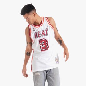 Maillot de basket-ball 2007-08 Miami Heat Dwyane Wade #3 Maillot blanc classique authentique en bois dur 693706
