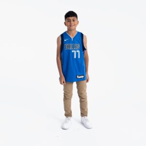 Maillot de basket-ball 2023-24 Dallas Mavericks Luka Dončić #77 Youth Swingman Icon Edition Maillot bleu blanc 696218