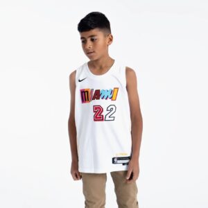 Maillot de basket-ball 2022-23 Miami Heat Jimmy Butler #22 Youth Swingman City Edition Maillot blanc blanc 693805