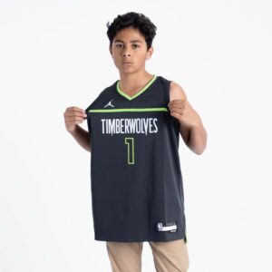 Maillot de basket-ball 2022-23 Minnesota Timberwolves Anthony Edwards #1 Youth Swingman Statement Edition Maillot noir noir 694304
