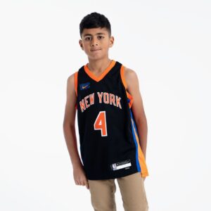 Maillot de basket-ball 2022-23 New York Knicks Derrick Rose #4 Youth Swingman City Edition Maillot noir blanc 694053