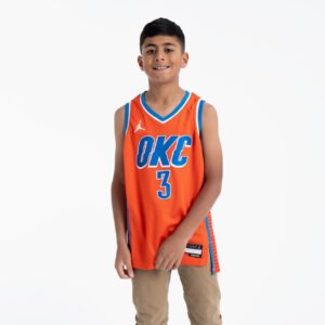 Maillot de basket-ball 2022-23 Oklahoma City Thunder Josh Giddey #3 Youth Swingman Statement Edition Maillot Orange Blanc 694146