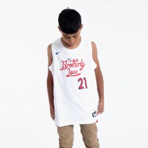 Maillot de basket-ball 2022-23 Philadelphia 76ers Joel Embiid #21 Youth Swingman City Edition Maillot blanc blanc 695018