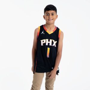 Maillot de basket-ball 2022-23 Phoenix Suns Devin Booker #1 Youth Swingman Statement Edition Maillot noir noir 694544