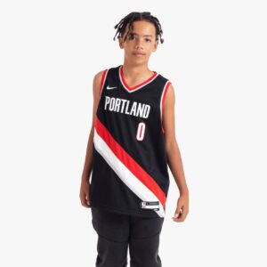 Maillot de basket-ball 2022-23 Portland Trail Blazers Damian Lillard #0 Youth Swingman Icon Edition Maillot noir noir 695041