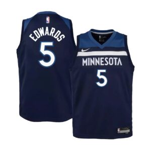 Maillot de basket-ball 2023-24 Minnesota Timberwolves Anthony Edwards #5 Youth Swingman Icon Edition Maillot bleu marine 694298