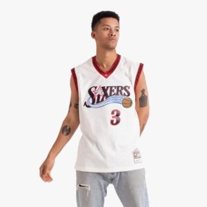 Maillot blanc cassé des Philadelphia 76ers Allen Iverson #3 Swingman Hardwood Classics 694670