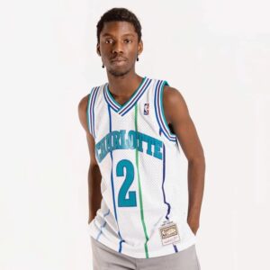 Maillot de basket-ball 1992-93 Charlotte Hornets Larry Johnson #2 Swingman Hardwood Classics Maillot blanc 696331