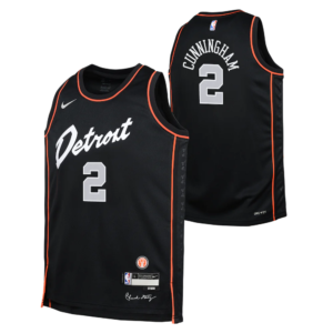 Maillot de basket-ball 2023-24 Detroit Pistons Cade Cunningham #2 Youth Swingman City Edition Maillot noir noir 696920