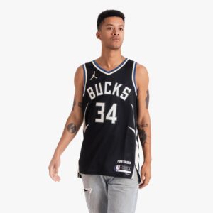 Maillot de basket-ball 2023-24 Milwaukee Bucks Giannis Antetokounmpo #34 Swingman Statement Edition Maillot noir blanc 695850