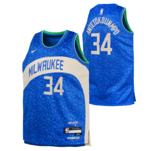Maillot de basket-ball 2023-24 Milwaukee Bucks Giannis Antetokounmpo #34 Youth Swingman City Edition Maillot Bleu Bleu 696915