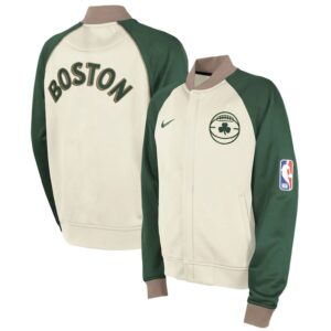 Veste Nike Boston Celtics City Edition On Court Showtime avec fermeture éclair pour jeunes, blanc 700149