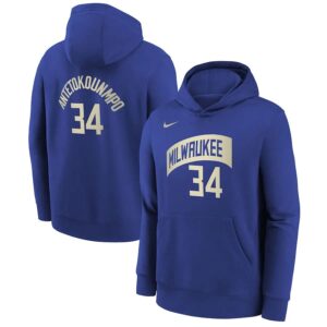 Nike Giannis Antetokounmpo Milwaukee Bucks 2024 City Edition NBA Youth Sweat à capuche Bleu 699705