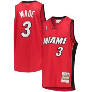 Maillot de basket-ball 2005-06 Miami Heat Dwyane Wade # 3 Youth Swingman Hardwood Classics Maillot rouge noir 702220
