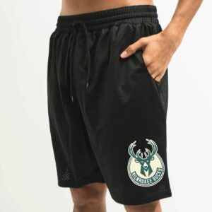 Short en maille NBA avec logo de l'équipe Milwaukee Bucks noir 708230