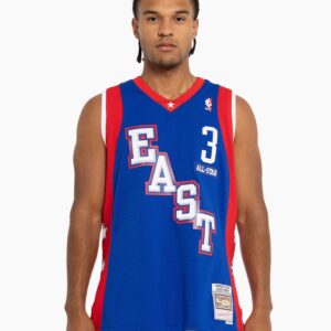 Maillot de basket-ball 2004 All Star Game Allen Iverson #3 Hardwood Classics Throwback NBA Swingman Bleu Jersey Gris 719019
