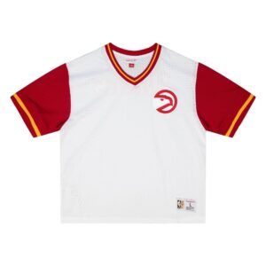 Mitchell & Ness T-shirt à la mode en maille à col en V des Atlanta Hawks Blanc 730087