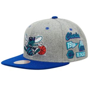 Mitchell & Ness Melton Patch Snapback HWC Charlotte Hornets Chapeau Gris 739989