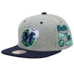 Mitchell & Ness Melton Patch Snapback HWC Dallas Mavericks Chapeau Gris 741664