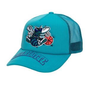 Mitchell & Ness Puff The Magic Trucker Snapback HWC Charlotte Hornets Chapeau Bleu 738049