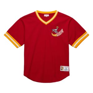 Mitchell & Ness T-shirt à la mode en maille avec col en V et logo vintage des Houston Rockets rouge 749620