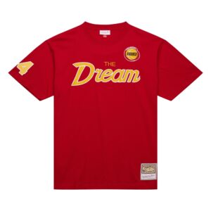 Mitchell & Ness Premium Vintage Logo Houston Rockets Hakeem Olajuwon T-Shirt Rouge 748868