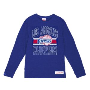 Mitchell & Ness Chemise à logo rayé Lockup Slub Los Angeles Clippers Bleu 748748
