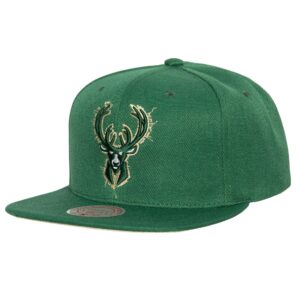 Mitchell & Ness Broderie Glitch Snapback Milwaukee Bucks Chapeau Vert 755445