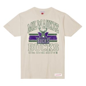 Mitchell & Ness T-shirt flammé à logo rayé Lockup Milwaukee Bucks Beige 756806